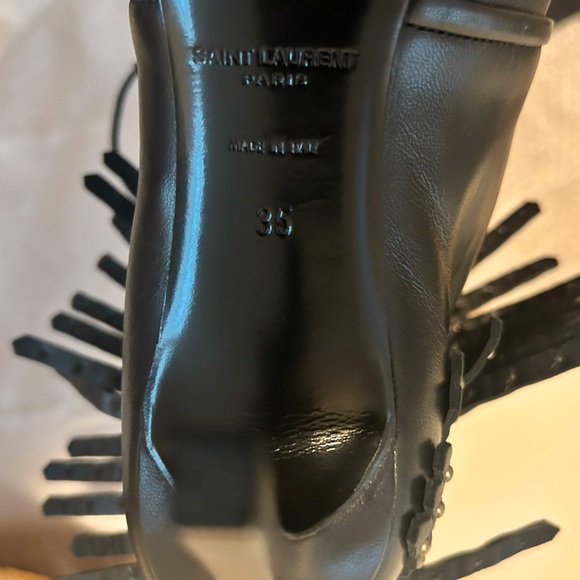 Saint Laurent NWT Black Leather Studded Fringe Open Toe Lace Up Booties Size 35 - Picture 10 of 10